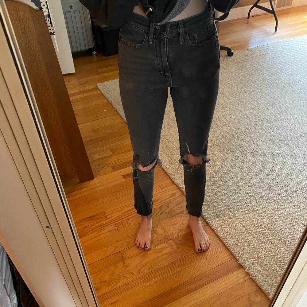 High washed black light wash jeans